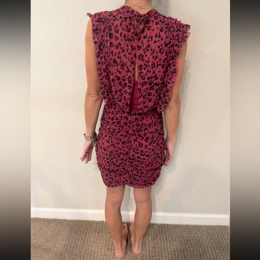 All Saints Pink Leopard Assymetrical Ruffle Dress US 4 - Picture 4 of 13